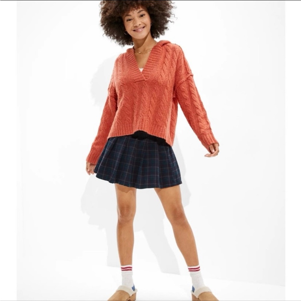 American Eagle Cable Soft & Cozy Knit Hoodie Sweater Size L